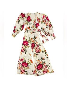 Karen T Design JUMPSUIT Floral Boho Cottagecore Balloon Sleeves Wide Leg XL
